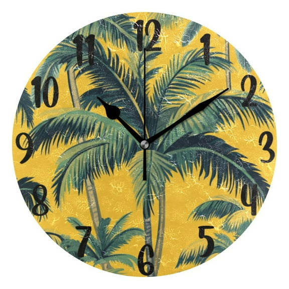 10" Quartz Indoor Wall Clock, Silent Mechanism Clock Vintage Palm Tree Pattern