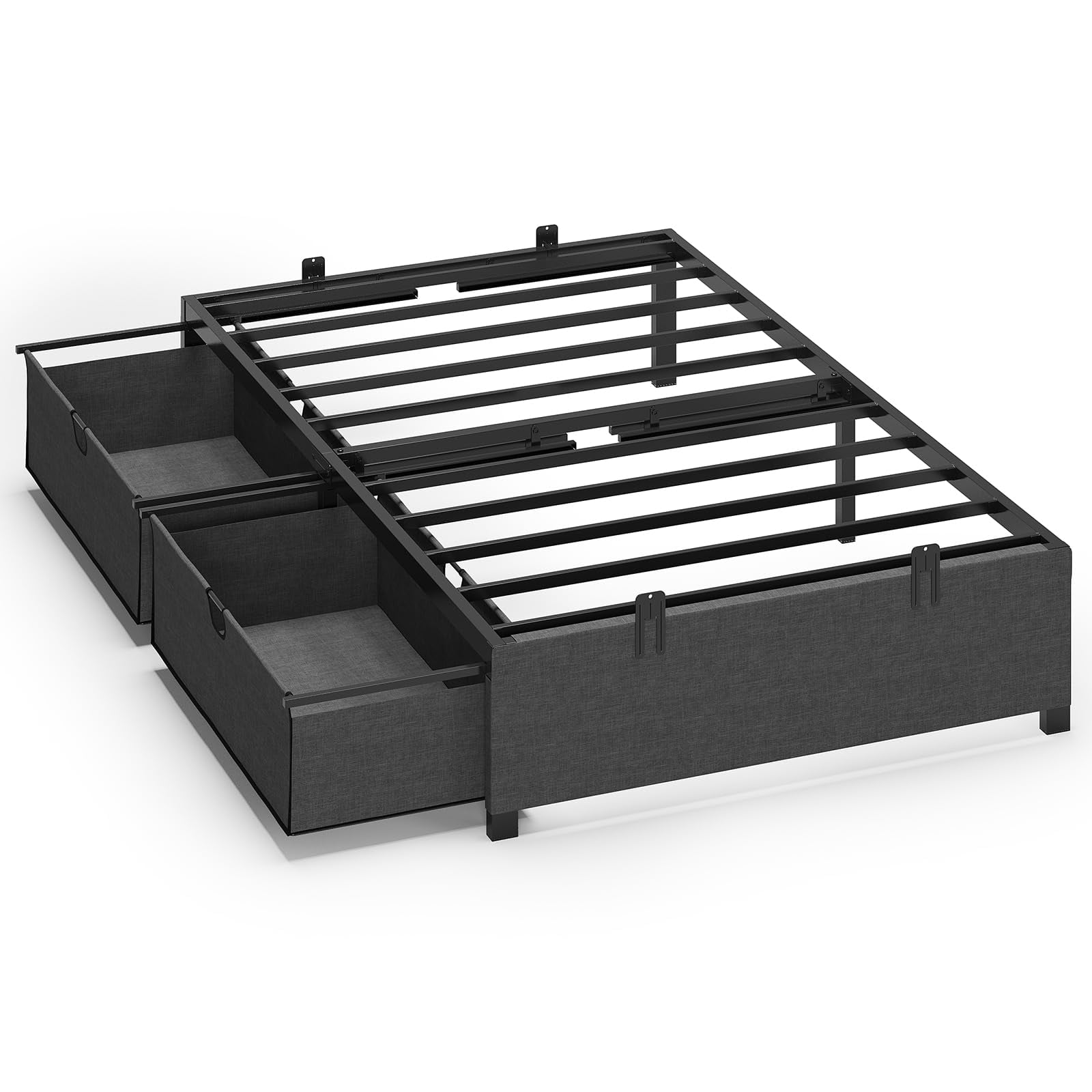 Afuhokles Twin Bed Frame with 2 Large Storage Drawers, Platform Metal Bed, Dark Grey