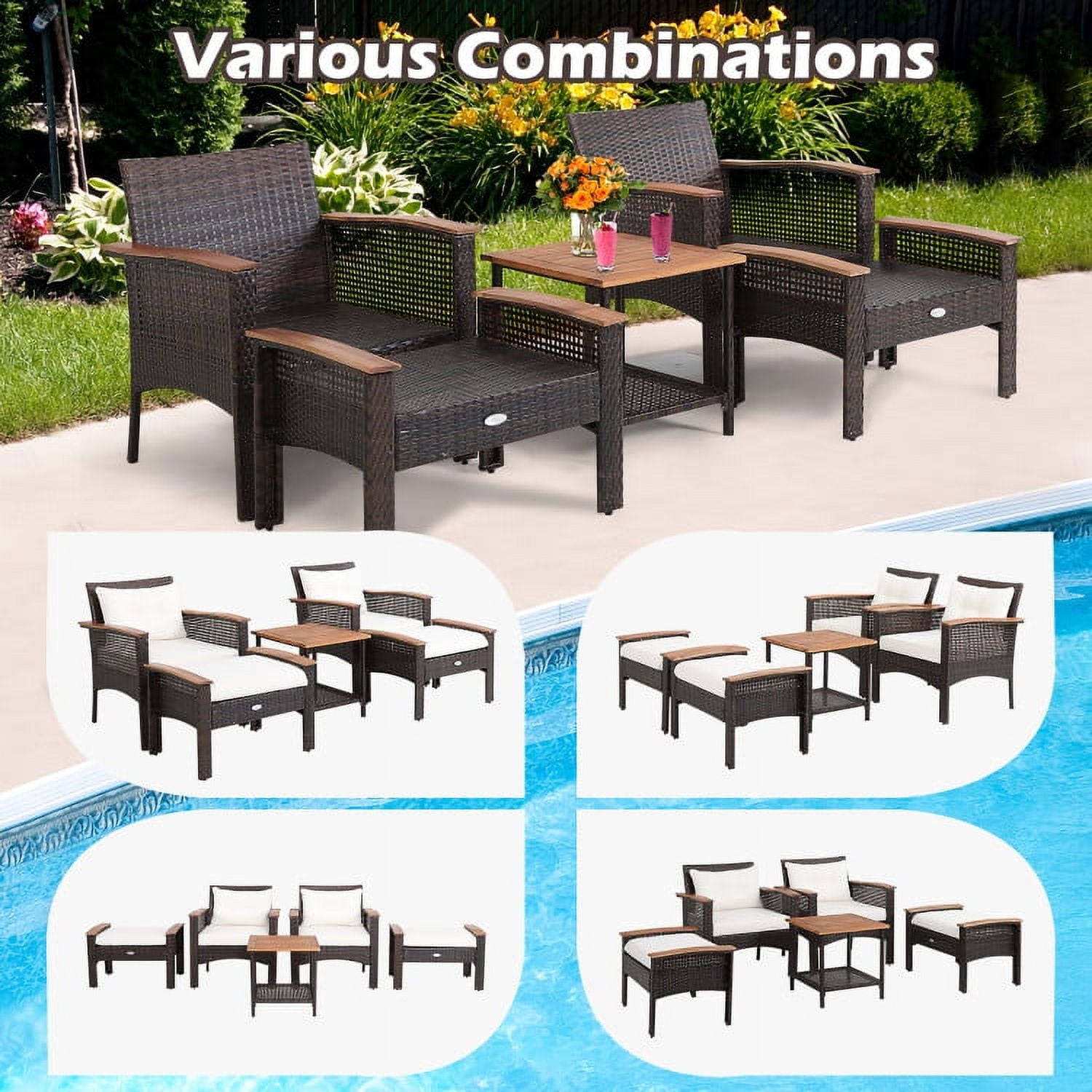 Aimee Lii 5 Pieces Patio Rattan Furniture Set with Acacia Wood Tabletop, Outdoor Patio Furniture Aimee Lii 5 Pieces Patio Rattan Furniture Set with Acacia Wood Tabletop, Outdoor Patio Furniture