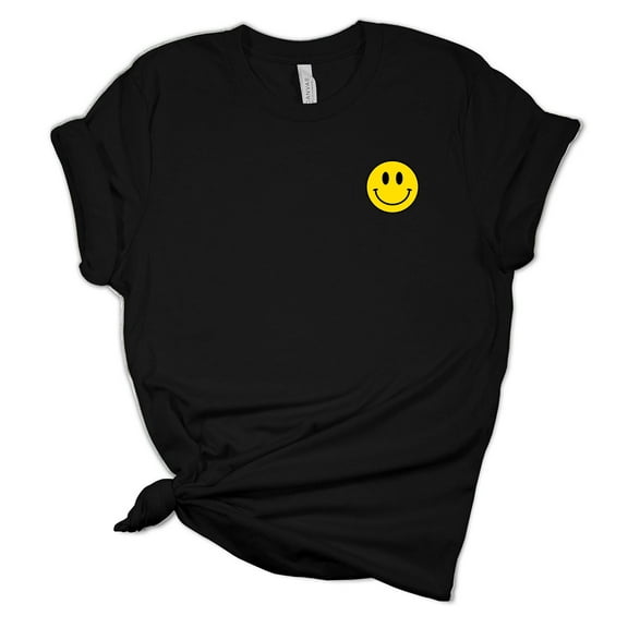 Womens Happy Face Smile Chest Crest Unisex Fit Short Sleeve T-shirt Graphic Tee-Black-medium