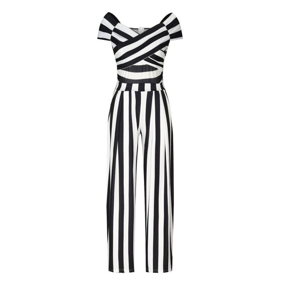 Black*Friday Clearance under $5 GaThRRgYP Womens Pants Plus Size,Women's Spring and Summer Off Shoulder Hollow Printed Style Leisure High Waist Jumpsuits