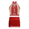 thumbnail image 4 of Haitryli Kids Girls Tassel Dance Outfits Jazz Latin Performance Crop Top with Skirt Set Gymnastics Bodysuit Red 10, 4 of 5