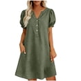 thumbnail image 2 of Women's Casual V-Neck Linen Short Sleeve Dress with Pockets, 2 of 5