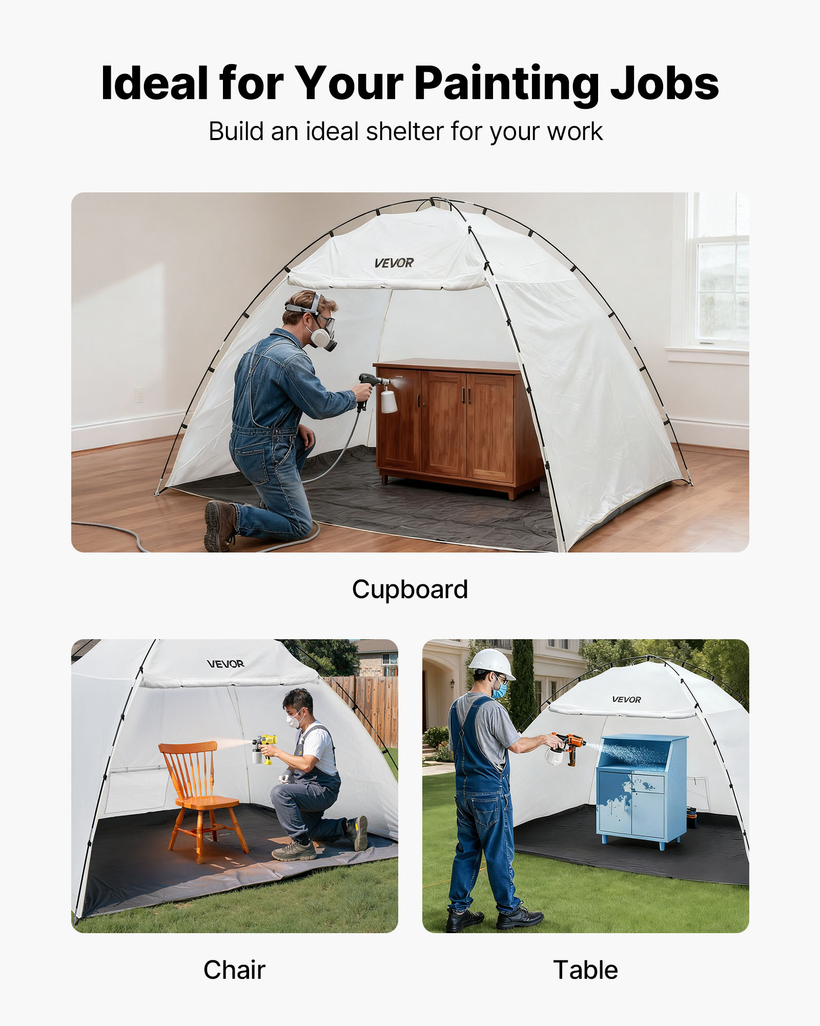 VEVOR Portable Paint Booth Tent, 115.35 x 90.55 x 74 inch Painting Tent Station, Spray Shelter with Built-in Floor & Mesh Screen, Large Space, Oxford Spray Painting Tents for Cupboard, Chairs, Tables