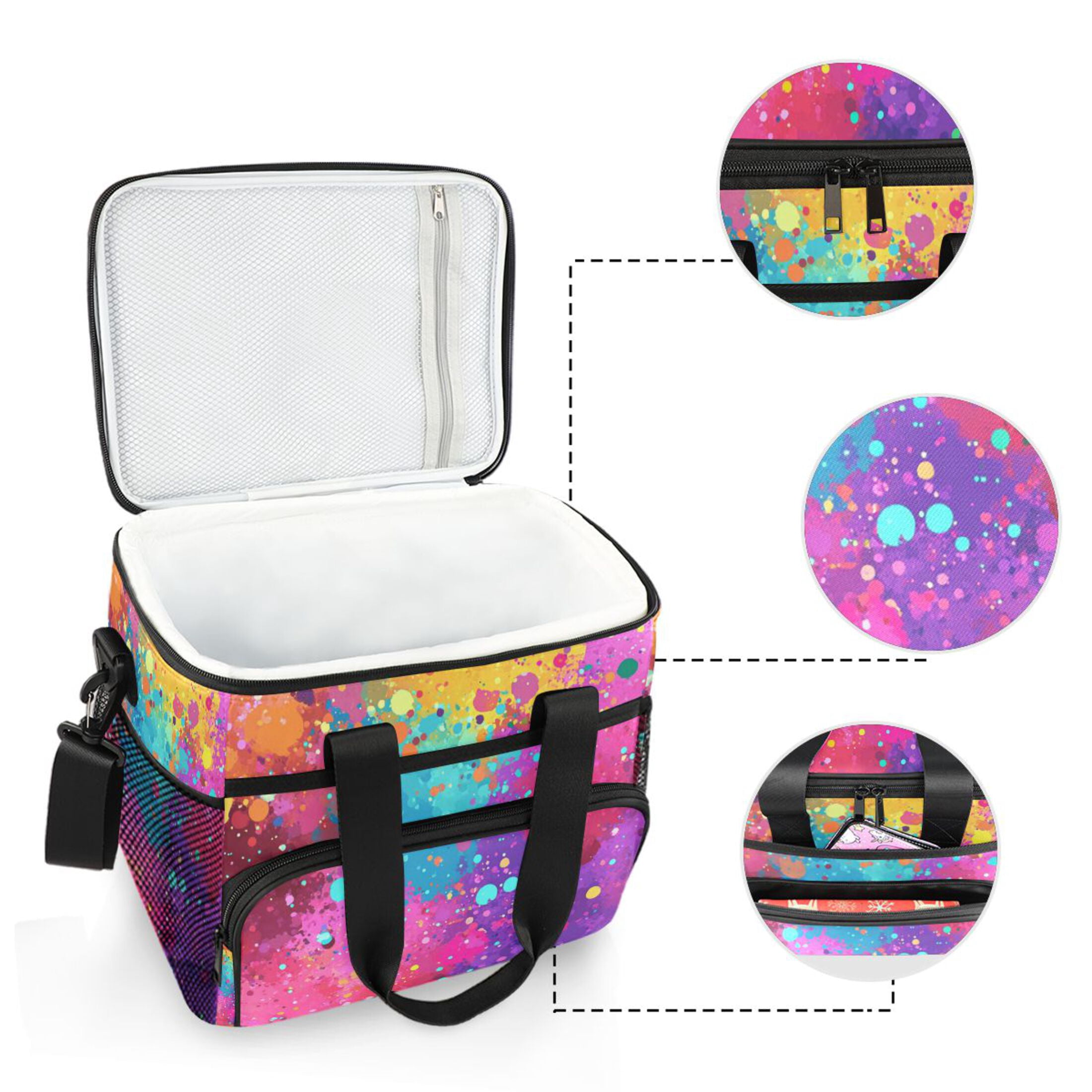 Color Explosion Splash Insulated Lunch Bag 15L Cooler Box for Women Men Work Camping Beach Travel