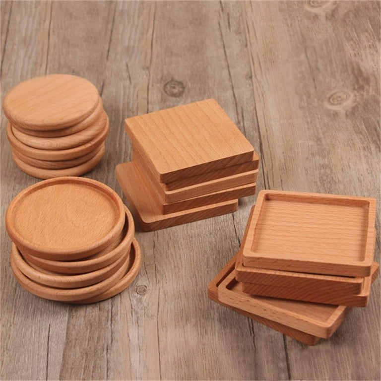 VieWood Wooden Coasters for Drinks - Natural Wood Drink Coaster Set for Drinking Glasses, Tabletop Protection for Any Table Type (Set of 6)