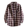 thumbnail image 5 of Men Fashion Square Print Lightweight Breathable Long Sleeve Lapel Shirt Red L, 5 of 9