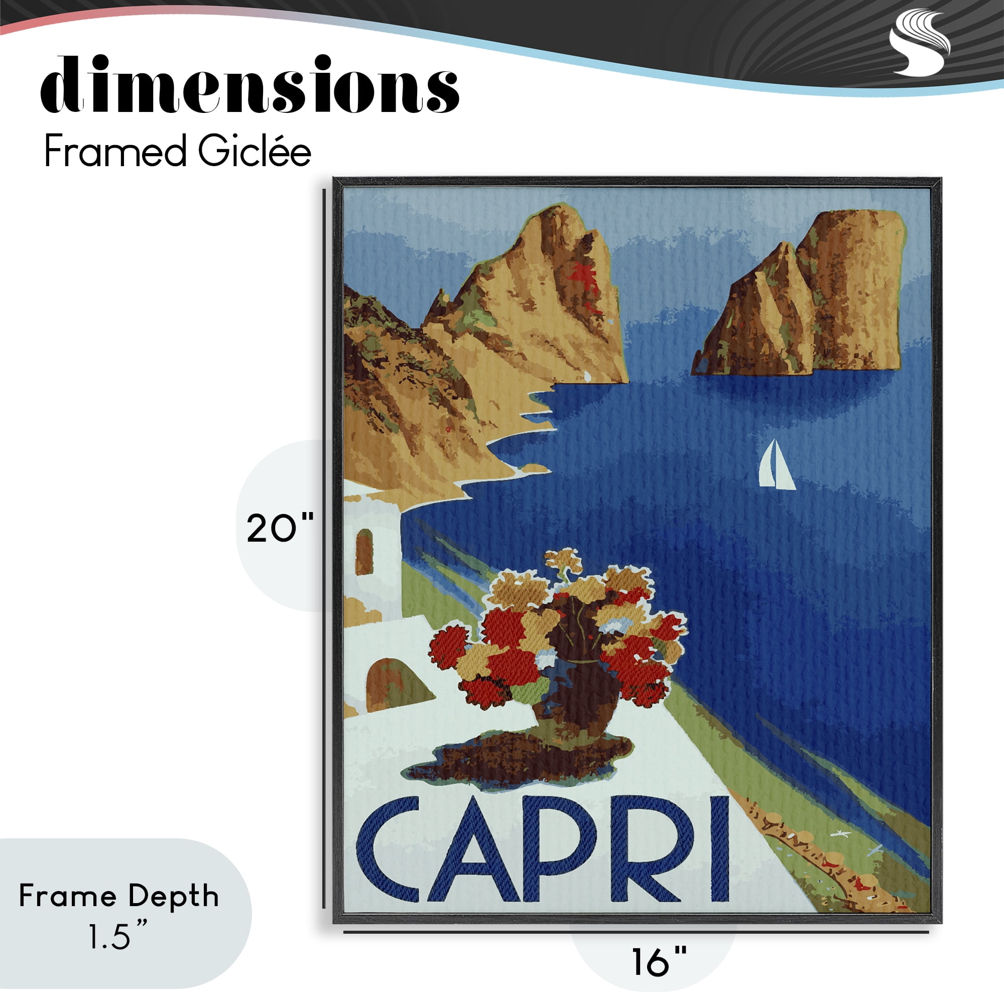 Stupell Industries Capri Island Cliffs Black Framed Giclee Art, design by Lil' Rue