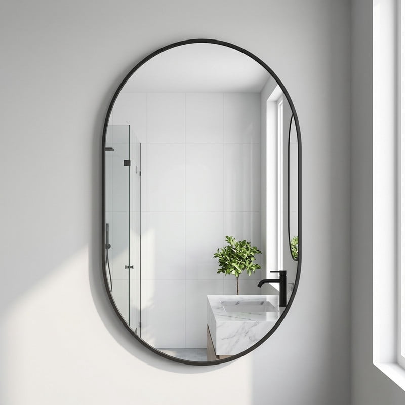 Easy4Home 16"x24" Oval Bathroom Mirror Vanity Wall Mirror,Black