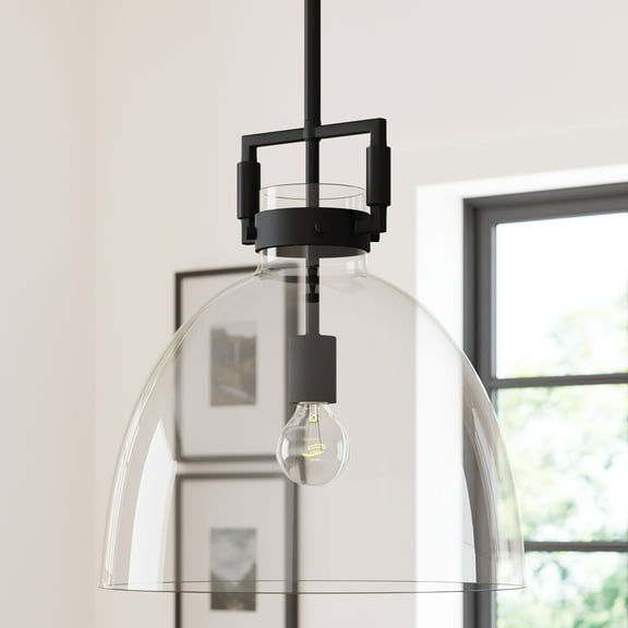 Nathan James Leigh 1-Light Pendant Lighting For Kitchen Island with Oversized Glass Shade and Adjustable Cord