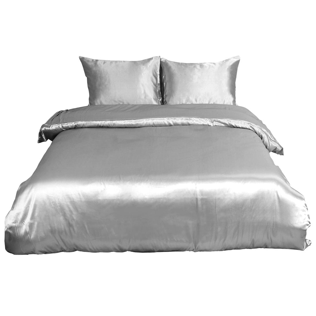 PiccoCasa 3 Piece Satin Duvet Cover Set, Gray Queen