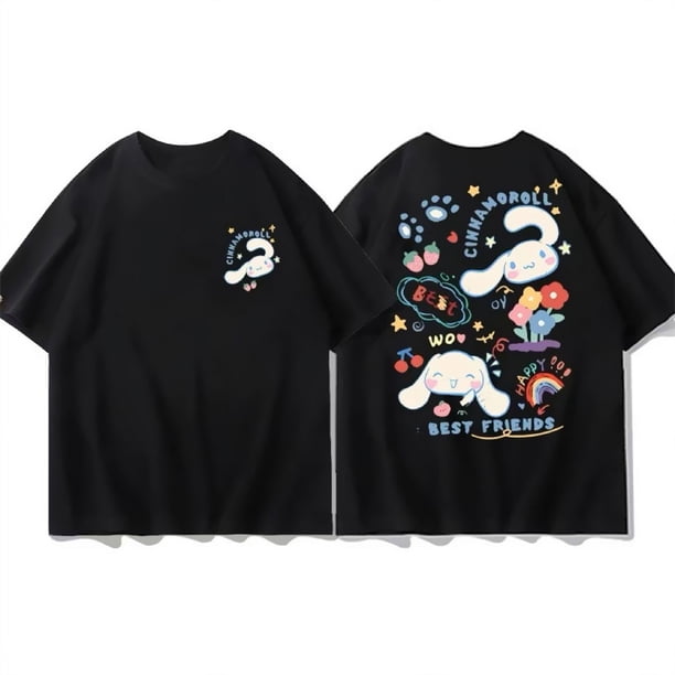Camisetas Kawaii Sanrio Kuromi Pochacco Cinnamoroll My Melody Harajuku para mujer, camiseta Ullzang con gráfico de Anime, camiseta Y2K para mujerBlack-Cinnamoroll