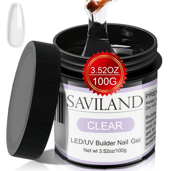 Saviland 100g Clear Builder Nail Gel - Large Capacity Strengthen Harden Gel for Natural Nails Extension