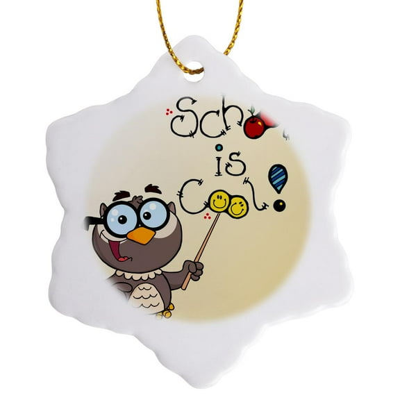 3drose, Owl School Lesson on Tan Background, 3 inch Snowflake Porcelain Ornament