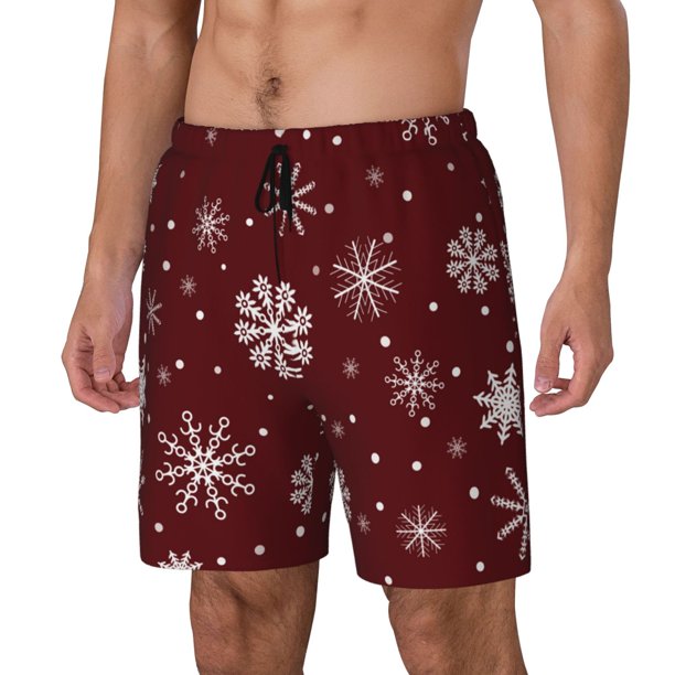 Balery Romantic white snowflakes Bañador para hombre, shorts de playa de secado rápido con entrepierna y forro de compresión-Large