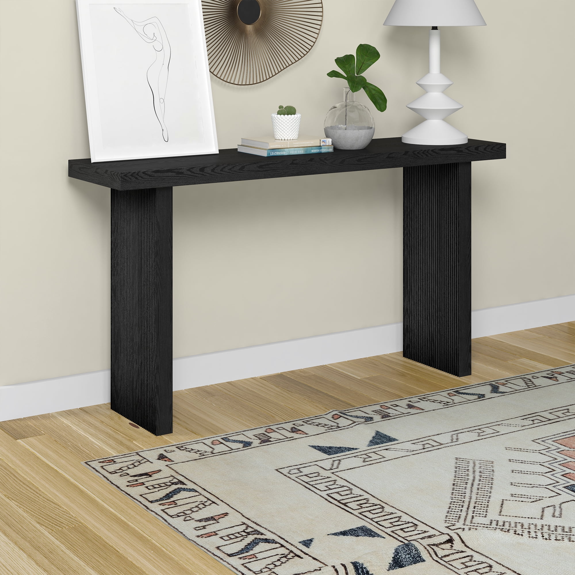 Evelyn&Zoe Modern/Contemporary 55" Wide Black Grain Console Table