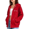 thumbnail image 3 of CBASIHI Womens Zip Up Hoodies with Pockets- Drop Shoulder Casual Trendy Long Sleeve Fall Oversized Sweatshirts Red Size 2XL, 3 of 8