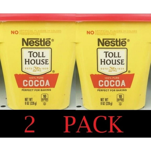 NESTLE Toll House 100% Pure COCOA Powder 8 oz tub Perfect for Baking - 2 PACK