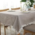 thumbnail image 1 of Stripe Tassel Tablecloth Cotton Linen Resistant/Dust-Proof Waterproof Table Cover for Kitchen Dinning Tabletop Decoration (Rectangle/Oblong,55 x 79 Inch, Brown), 1 of 5