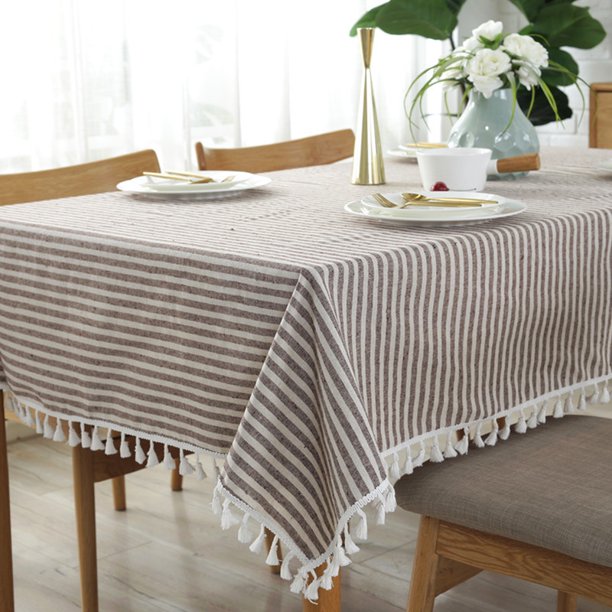 1 pieza de mantel de lino y algodón a rayas simples japonesas con flecos, servilleta de tela Rectangular (60*60CM gris)