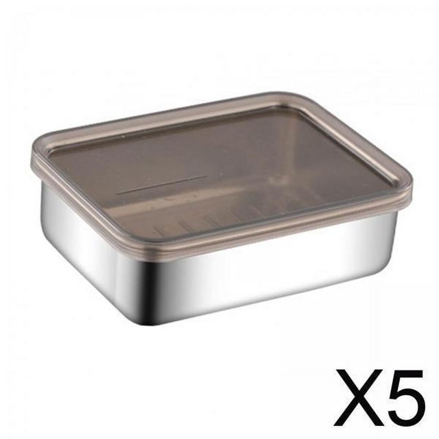 Contenedor de almacenamiento,Caja de mantenimiento fresco Caja de almacenamiento de alimentos con tapa,Contenedores de caja de alimentos de acero inoxidable Drenaje de parrilla,Organizador de