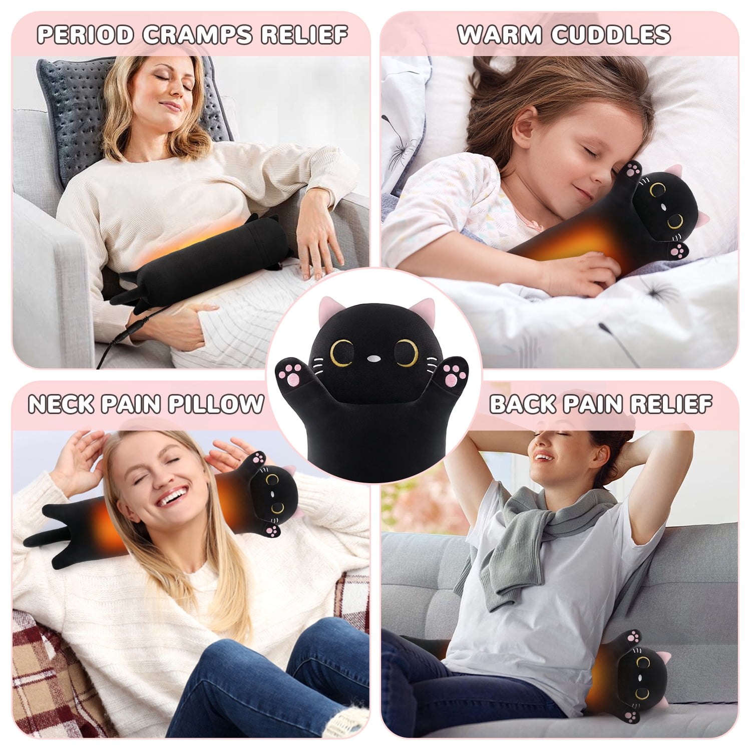 Heating Pad Cat Plush Heat Pad Stuffed Animal USB Powered,Heating Pad for Back,Neck,Abdomen, Shoulder,Knee,Arms,Legs,Birthday Gifts for Women Mother