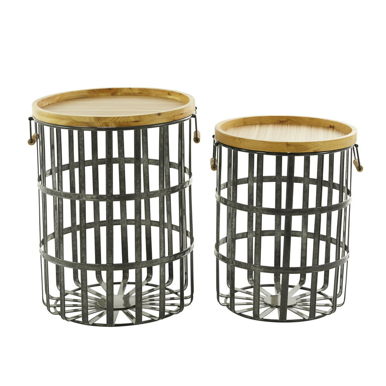 DecMode Metal and Wood Basket - Set of 2, Multicolor