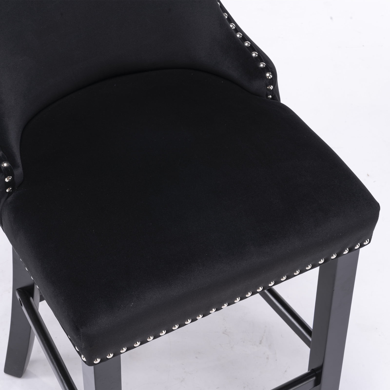 Yoneston Bar Stools Set of 2, Upholstered High-End Tufted Bar Stool with Nailhead Trim & Wooden Legs, Modern Velvet Bar Chair with Leisure Style for Bar, Kitchen Island, Black
