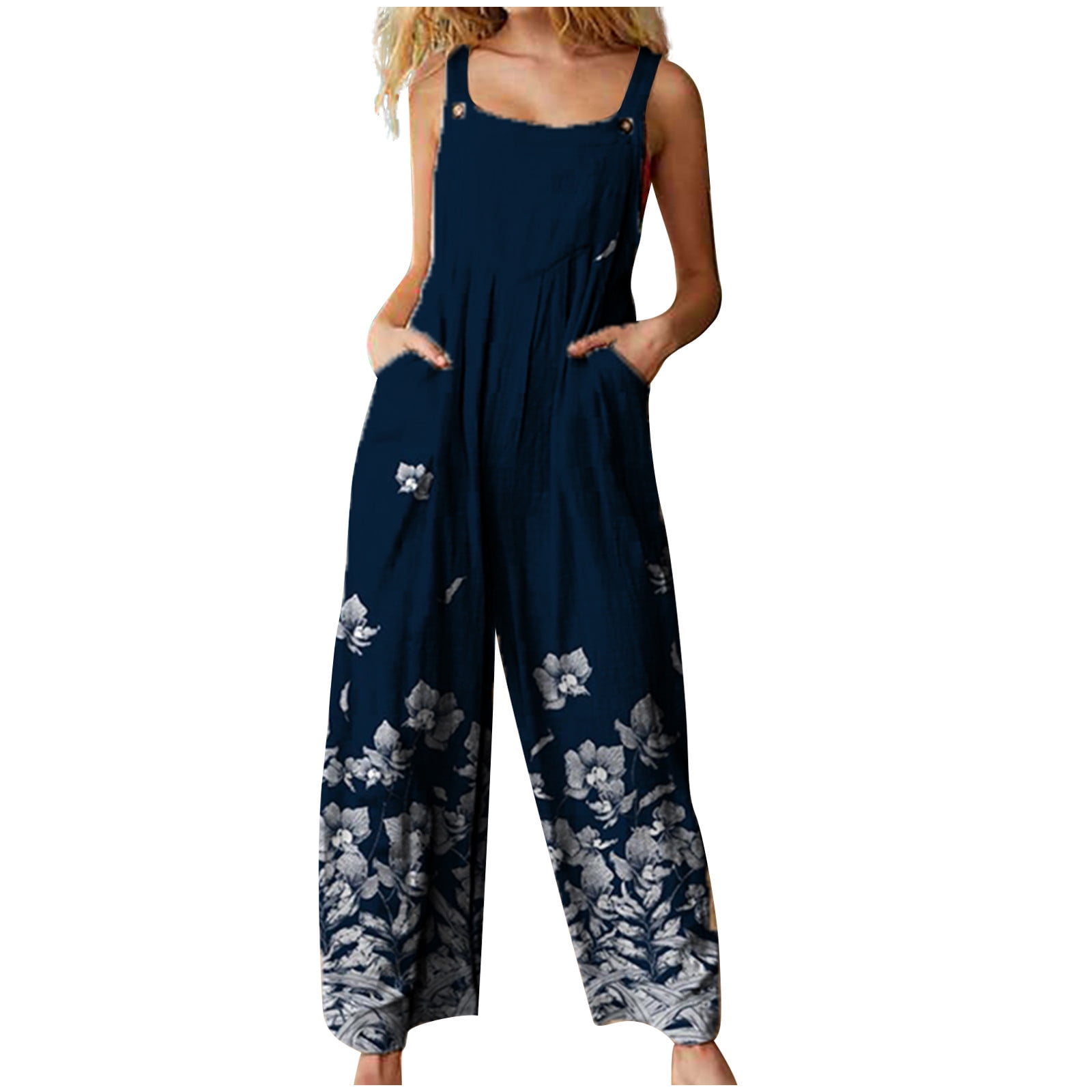 Dianli Womens Jumpsuits Square Neck Sleeveless Floral Print Summer