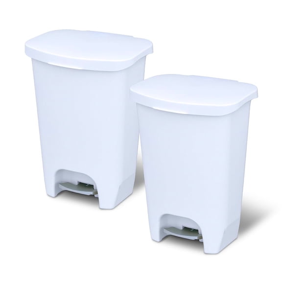 Glad 13 Gal Trash Can with Step Pedal and Odor Protection, White, Pack of 2