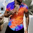 thumbnail image 1 of Ceisia Men's Slim-Fit Orange-Purple Tie-Dye Short Sleeve Button-Down Shirt Blue XXL Gifts, 1 of 6