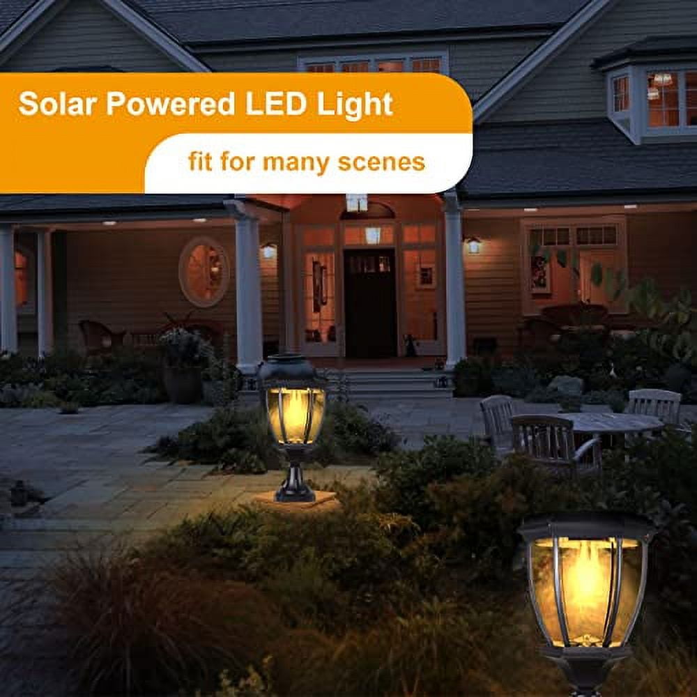 Kendal Solar Post Lights Outdoor, Waterproof Fence Solar Powered Pillar LED Light, Solar Deck Post Lights Decorations Porch Railing Patio with Clear Glass, Warm White, Black