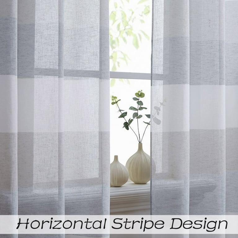 Uptown Home Gray and Smoke Blue Stripe Color Block Window Sheer