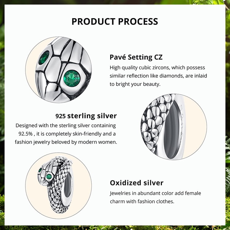 Serpent Silicone Spacer Beads Charm, 925 Sterling Silver Accessory, Compatible with 3mm-4.5mm Bracelet  ,Gift Box Packaging