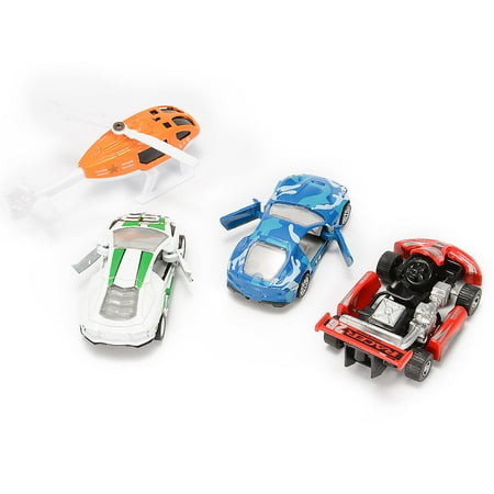 Model Helicopter Engine 4PCS Diecast Metal Car Models Cars and Helicopter Play Set Pull Back Cars Vehicle Playset ()