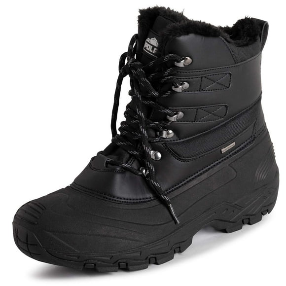 Polar Mens Waterproof Outsole Deep Tread Fully Faux Fur Lined Winter Durable Snow Boots - Black Lace Up - EU43/US10 - YC0682