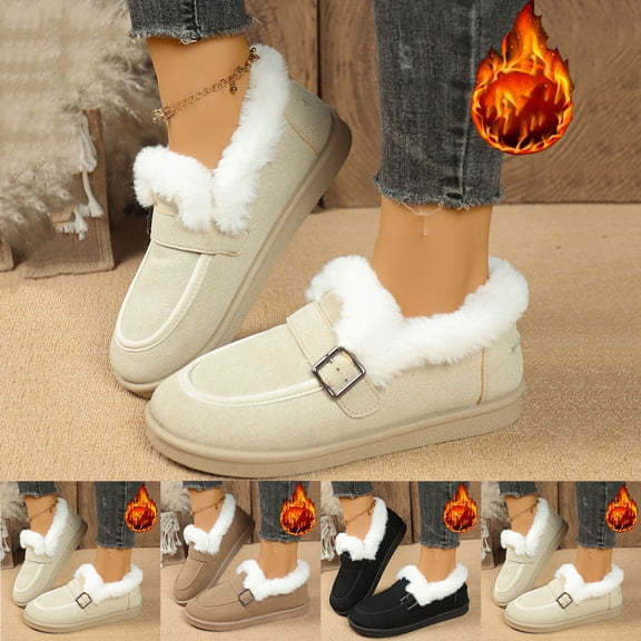Fall Boots for Women Thickened Velvet Solid Color Round Toe Slip-on Ankle Boots Casual Fall Winter Comfortable Thick Soled Buckle Indoor Outdoor Short Boots