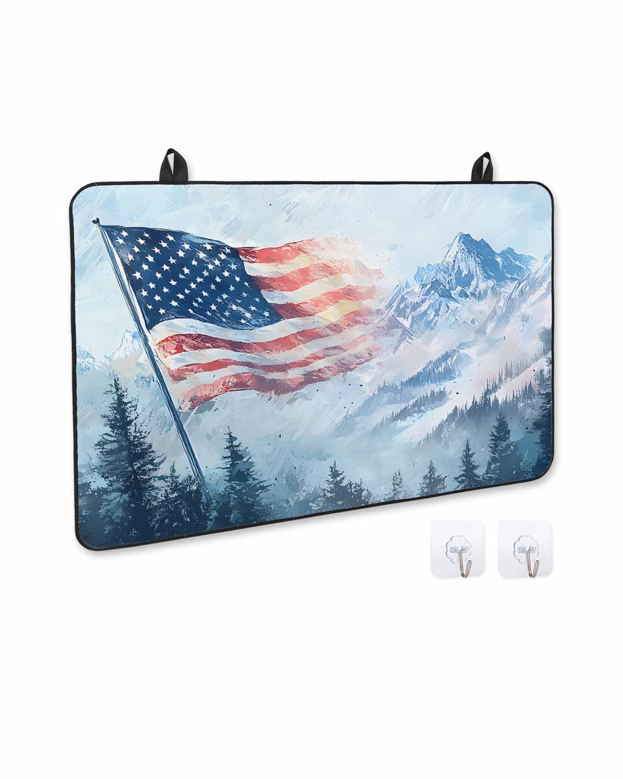 nqOlkjepod Large Induction Cooktop Protector Mat 24"x21", 4th of July Stove Top Covers for Electric Stove, Blue Mountain Forest Independence Day Stove Burner Cover Mats, Glass Top Stove Cover