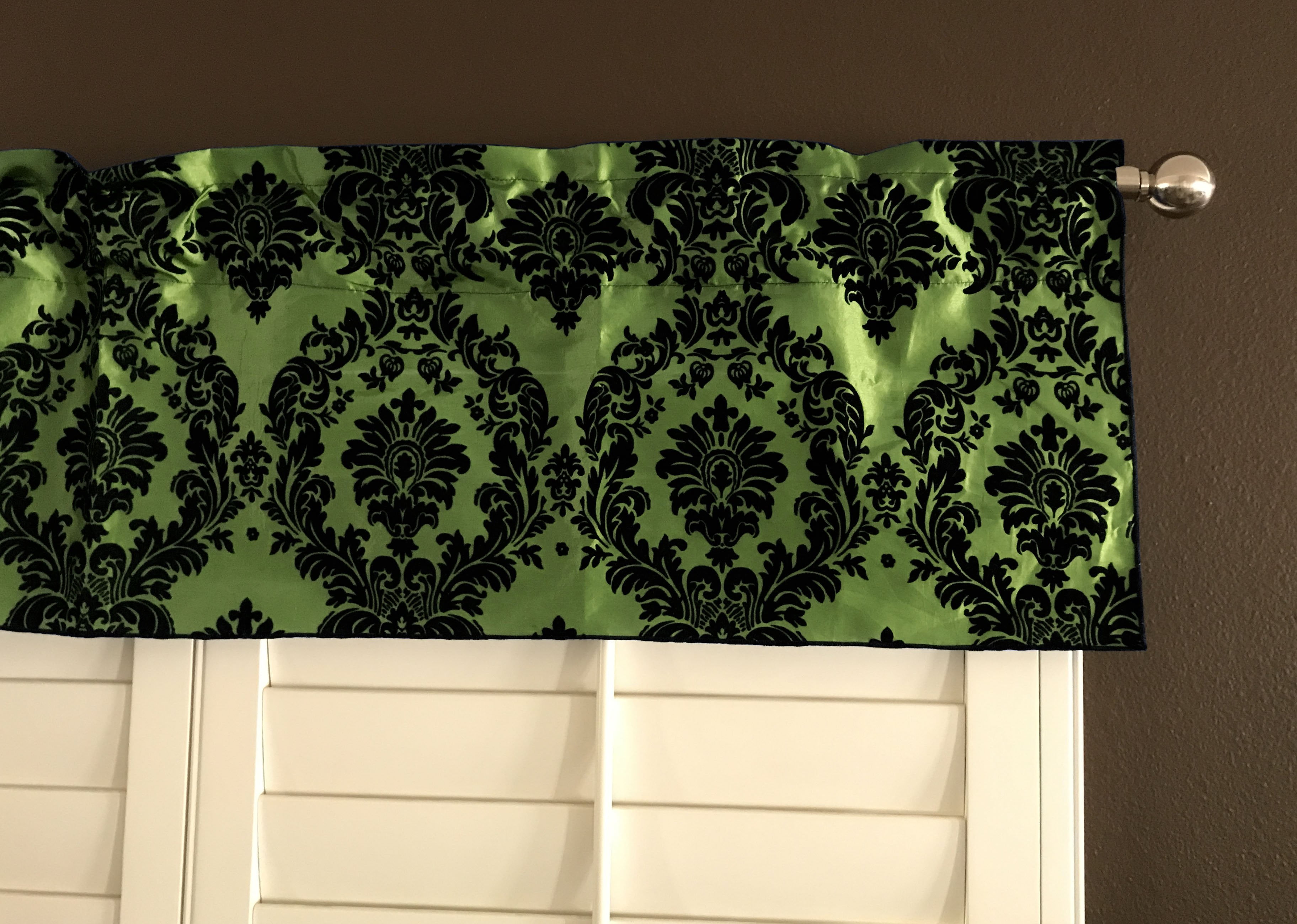 Flocking Damask Taffeta Window Valance 56 Wide Lime Green