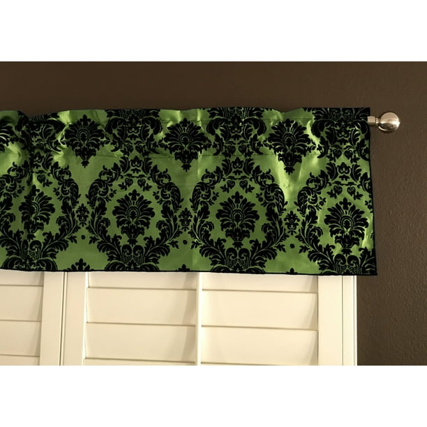 flocking damask taffeta window valance 56 wide lime green