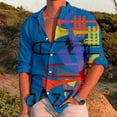 thumbnail image 2 of Camisas Para Hombre Camisa de manga larga con cuello vuelto y estampado de música informal para hombre (Blue, M), 2 of 7