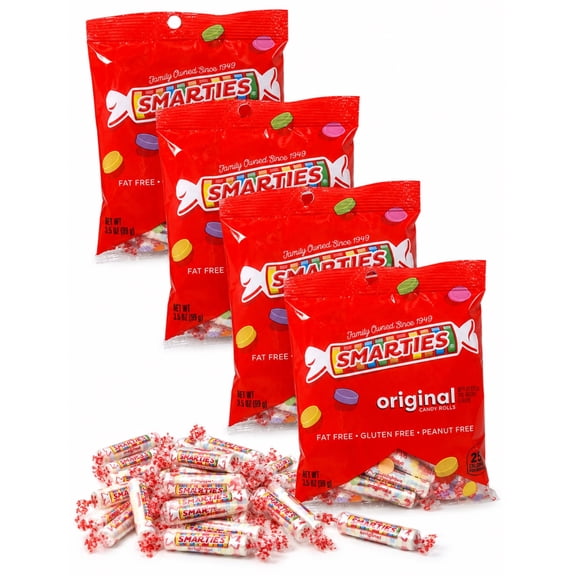Smarties Candy Original Rolls 3.5 oz– Fat Free, Gluten Free, Peanuts Free   4 Bags