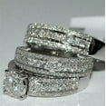 thumbnail image 4 of Sparkle Jewels Round Cut Cubic Zirconia His & Her Trio Wedding Ring Set 14K White Gold Plated, 4 of 4