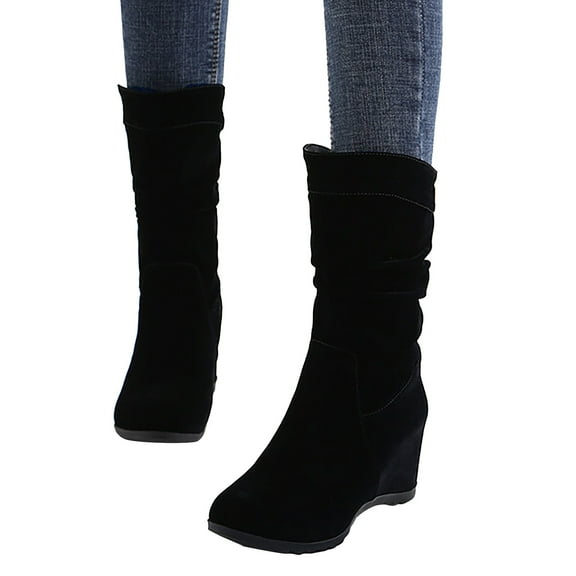 Oyedens Mid Calf Boots for Women with Hidden High Heels Fashion Slouchy Winter Fall Dress Short Boots