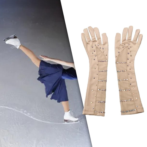 Guantes de patinaje sobre hielo, guantes elásticos de patinaje de invierno, guantes de patinaje artístico con protección de palma para espectáculo de S