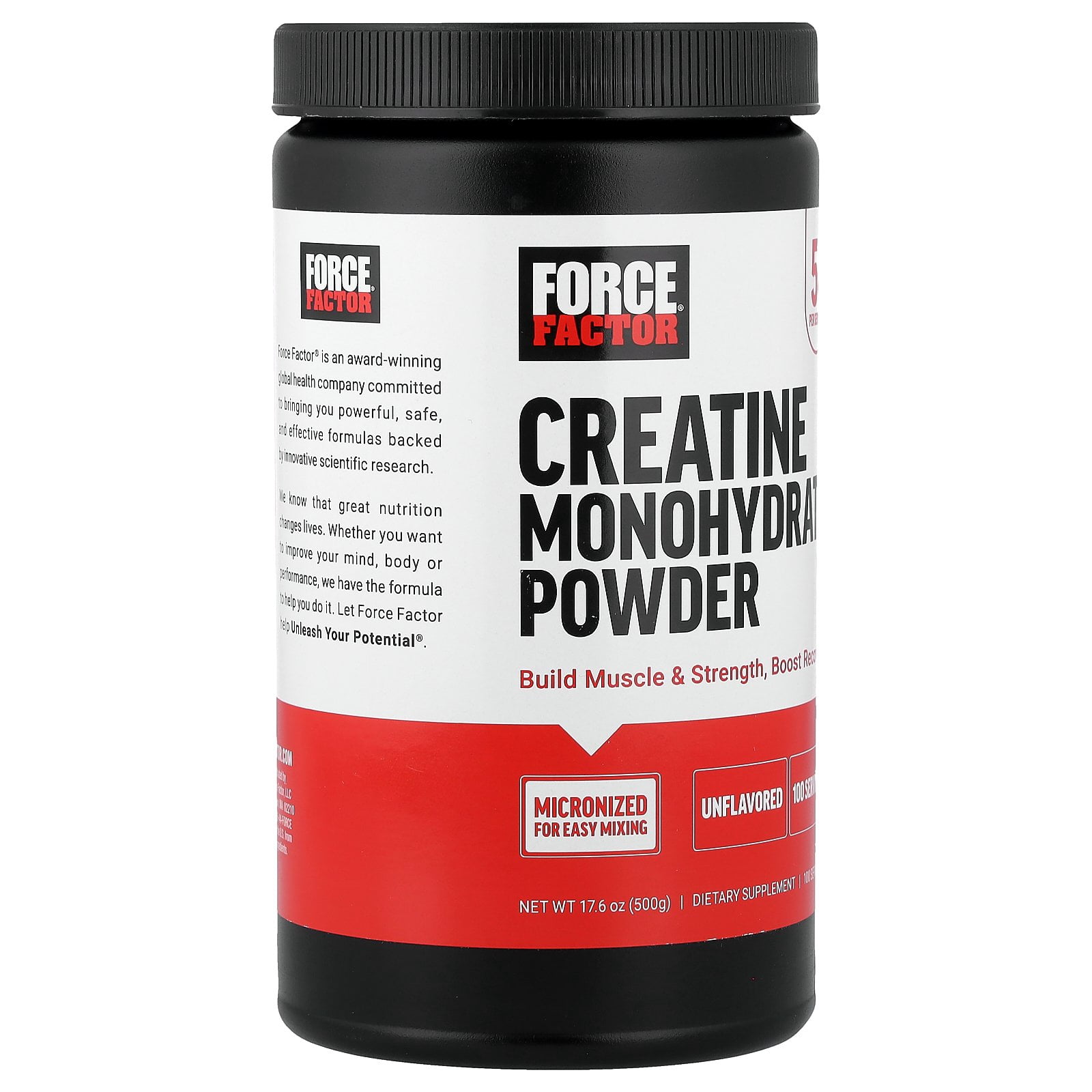 Force Factor Creatine Monohydrate Powder, Unflavored, 17.6 oz (500 g)