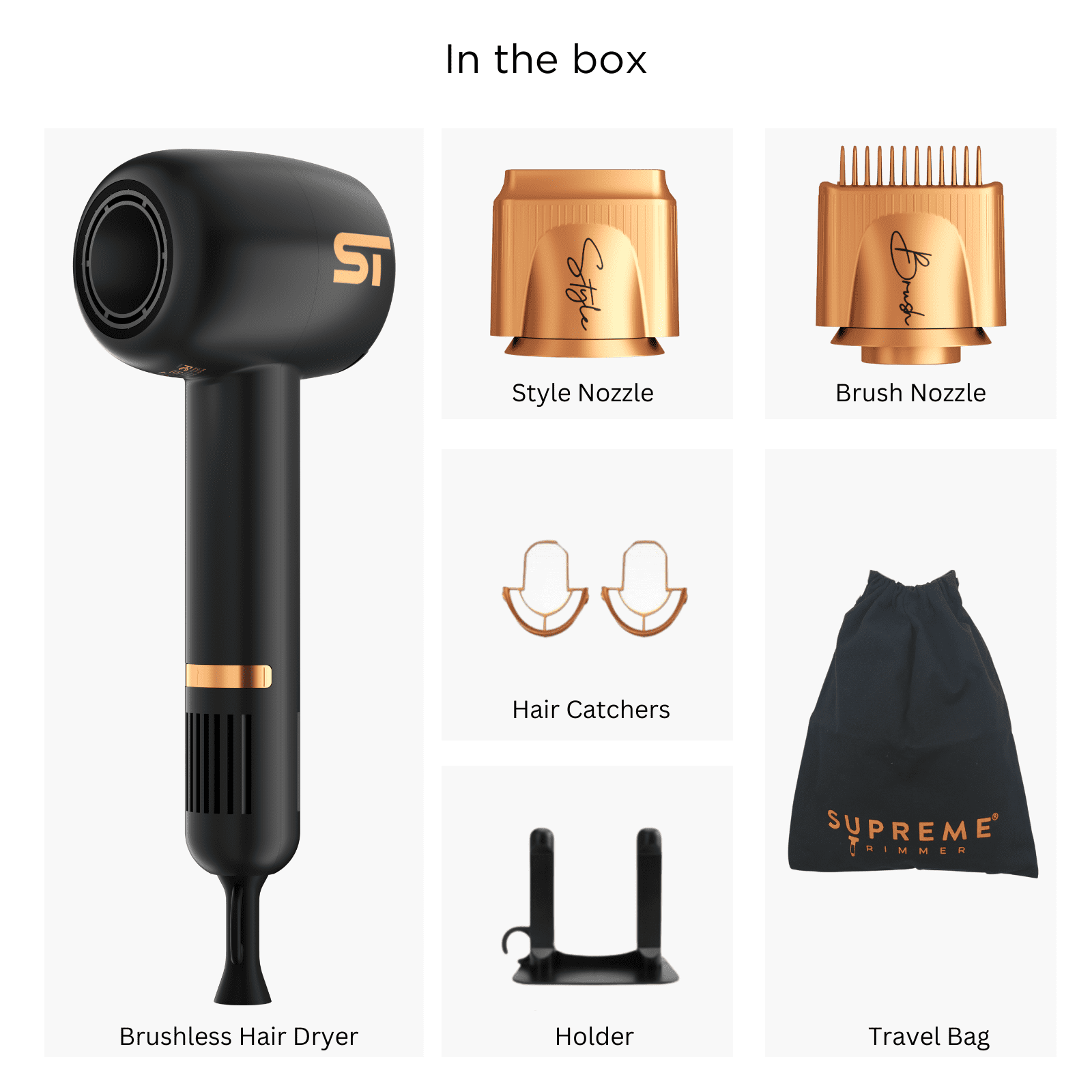 Supreme Trimmer Hair Dryer Negative Ion 110,000 RPM | Fast Drying & Low Noise Blow Dryer 1400W Brushless Motor | Magnetic Attachments, 3 Heat & 3 Speed Settings + Cool Shot | SHD347