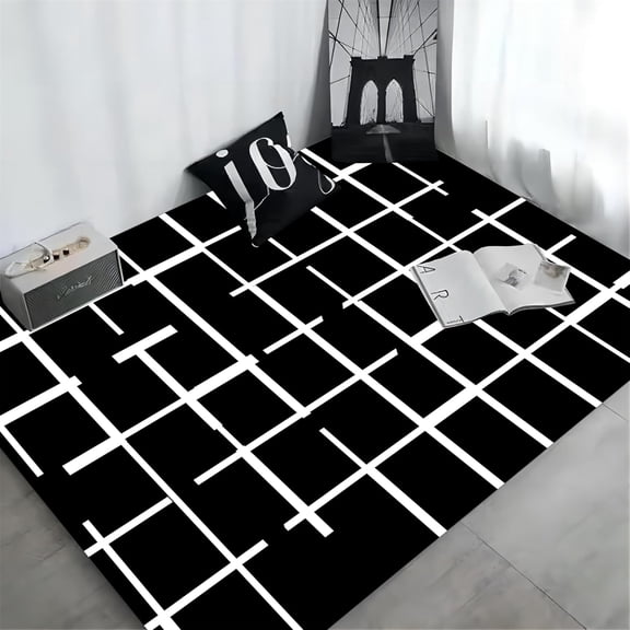 Black And White Area Rugs, Modern Minimalist Geometric Lattice Rug, Non-Slip Washable Soft Carpet, For Room Sofa Living Room Rug Bedroom Home Decor Rugs 1x2ft