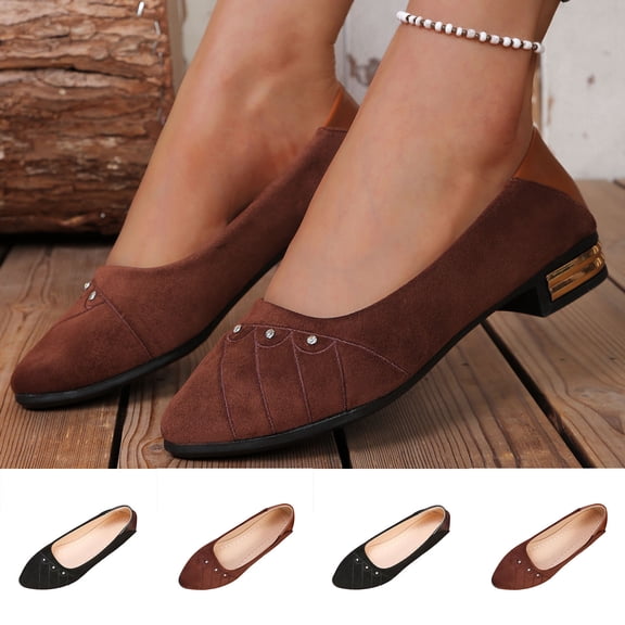 Miluxas Women's Rhinestone Studded Ballet Flats, Pointed Toe Slip-On Comfortable Casual Work Dress Shoes Brown 9.5(43)
