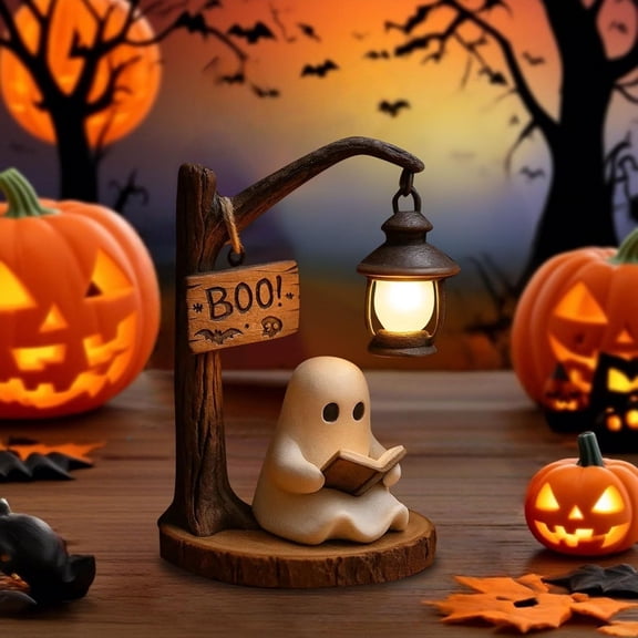Ghost Reading Lantern, Ghost Reading Book Lamp, Halloween Cute 3D Led Night Light for Desks Mantels，White：1